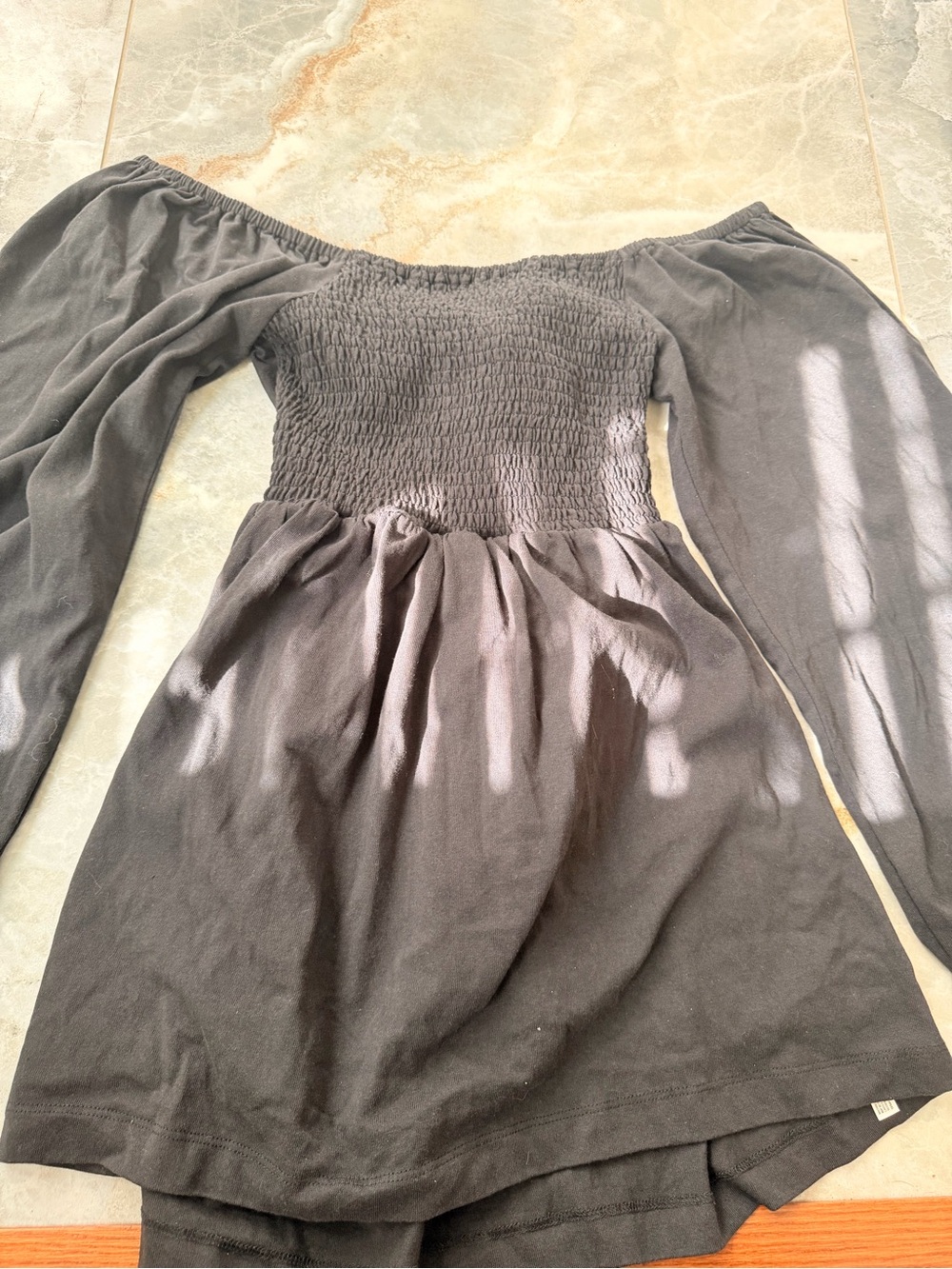 Free People Black Off-Shoulder Smocked Bodice Dress